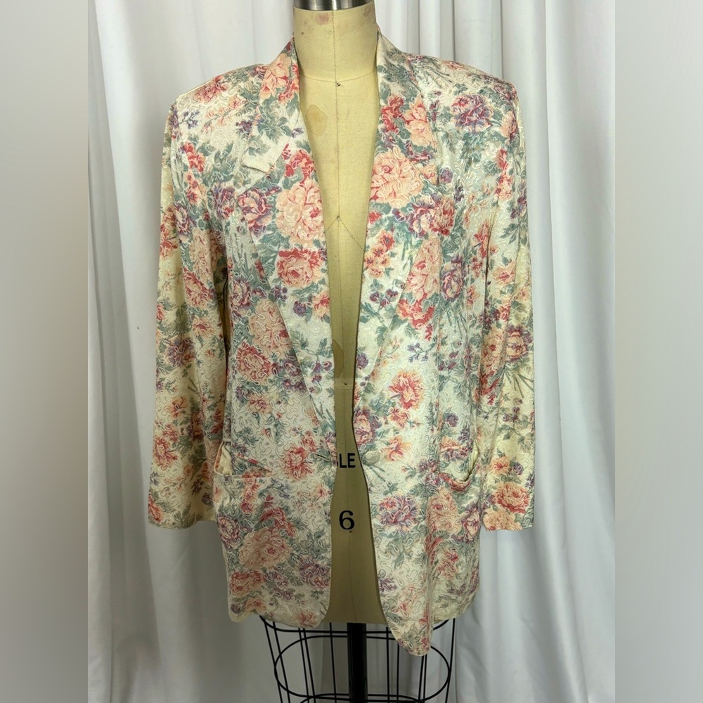 Vintage Pink Pastel Florall Oversized Blazer Jacket Small Medium